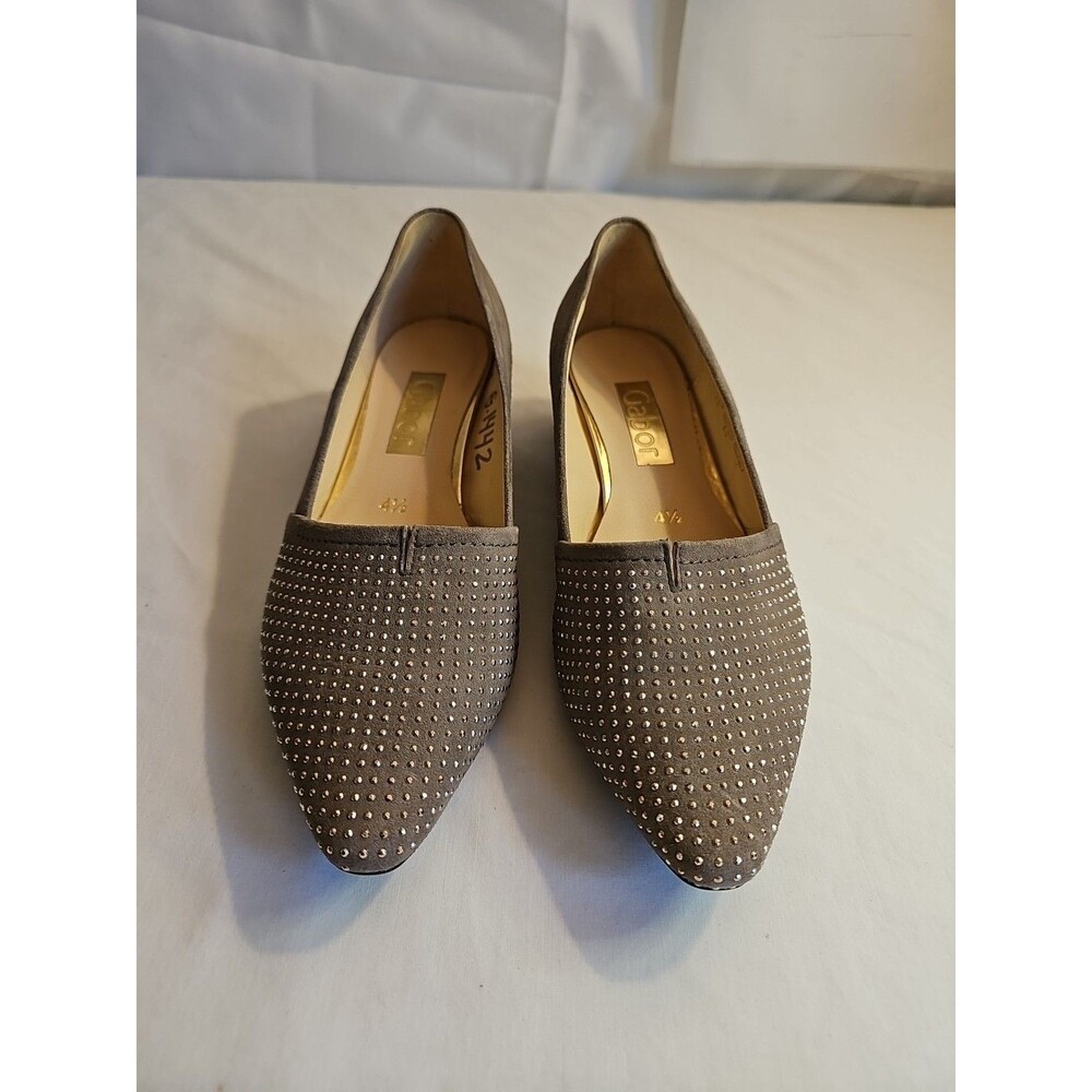 Gabor Women's Size 4.5-Pointed Slip-on Loafer Taupe Suede Studded Toe size 7 us